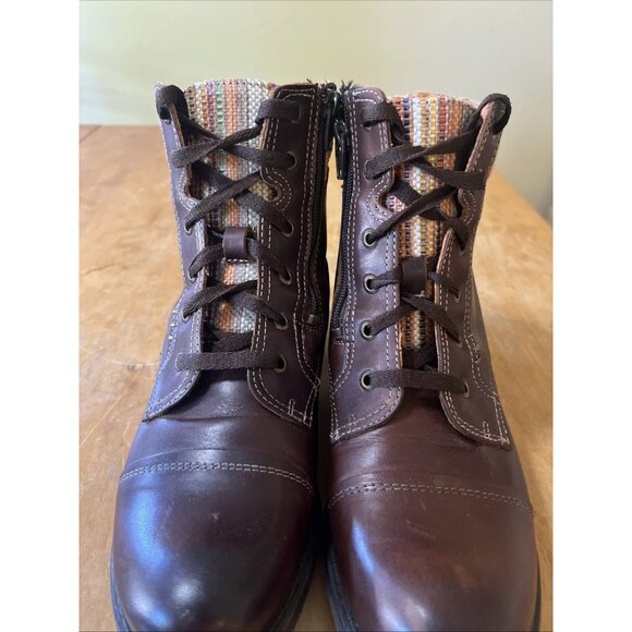 Taos Captain Cap Toe Portuguese Brown Leather Boot Lace Up Tie Up Sz 40 Zipper - Picture 4 of 12